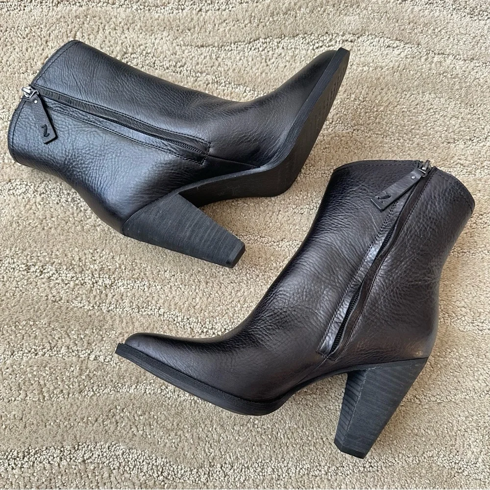 NEW Zodiac Darrah Leather Western Pointed Toe Cone Heel Booties Black Size 8.5